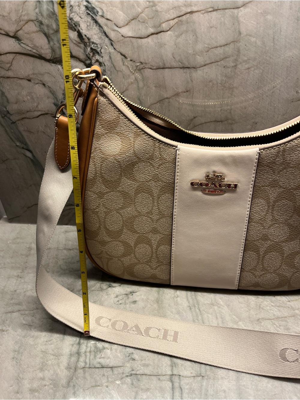 Coach Neutral Signature Canvas Shoulder Bag with Cream Center Panel - Picture 7 of 7